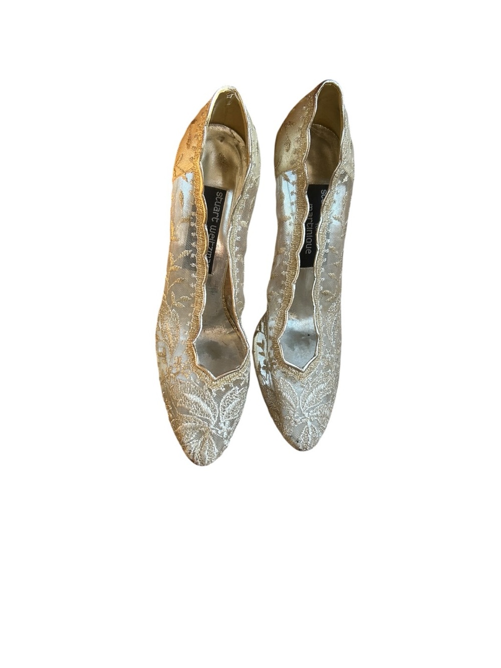 Stuart Weitzman for Martinique Champagne Lace Gold Heel Pointed-Toe Pumps Size 8